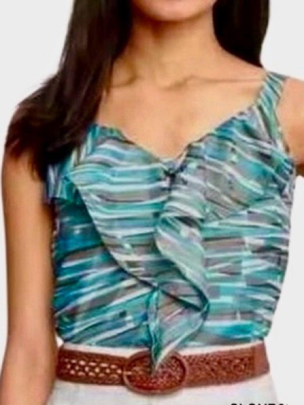 Banana Republic Silk Ruffled Strappy Top in Green/Grey Women’s 6